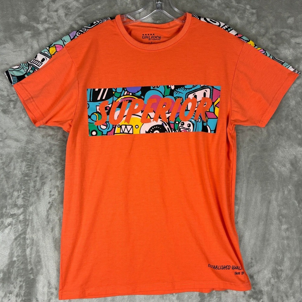 Galaxy by Harvic Mens Superior Graphic Tee Orange Short Sleeve Streetwear Small